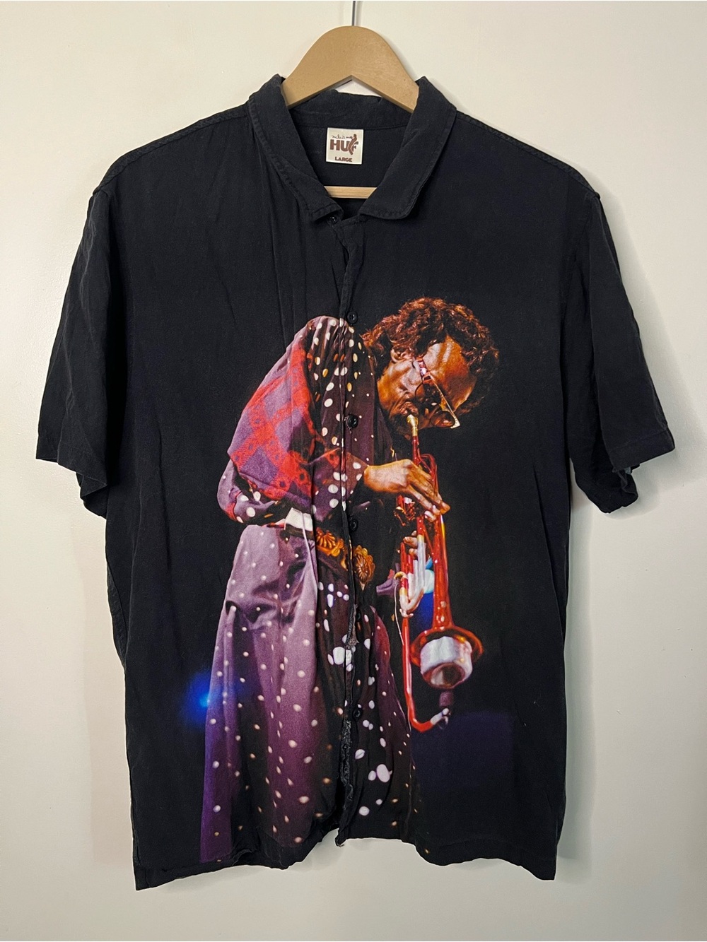 HUF Miles Davis Yesternow Woven Button Up Shirt Size L *FLAWS*